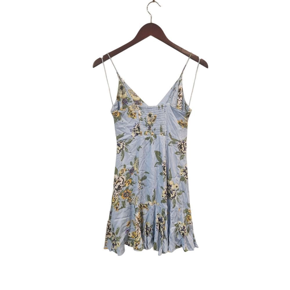 Free People Happy Heart Ruched Blue Floral Dress XS Blue Yellow - Picture 3 of 8